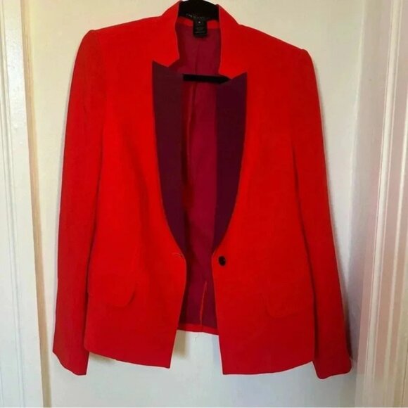 Marc Jacobs Sparks Crepe Blazer Bright Red with Maroon Size 6 Like New - Picture 3 of 10